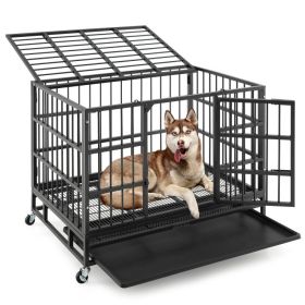 38 Inch Foldable Heavy-Duty Metal Dog Cage with Lockable Rolling Casters and Tray 38 Inch Foldable Heavy-Duty Metal Dog Cage with Lockable Rolling Casters and Tray