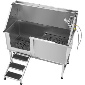Stainless Steel Dog Washing Station, 62 inch Pet Grooming Tub w/ Stairs, PE Water Filter Board Stainless Steel Dog Washing Station, 62 inch Pet Grooming Tub w/ Stairs, PE Water Filter Board